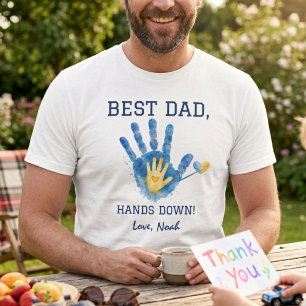 Best Dad Hands Down Blue Yellow Watercolor design T-Shirt