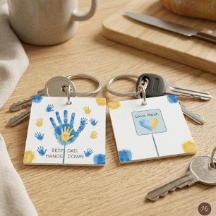Best Dad Hands Down Blue Yellow Watercolor  Key Ring