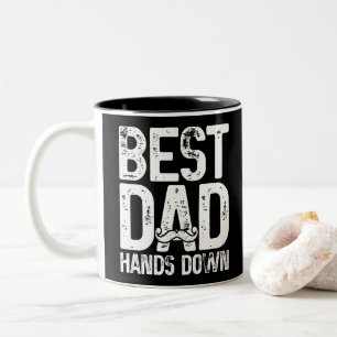 Best Dad Hands Down Kids Craft Hand Print Fathers Two-Tone Coffee Mug