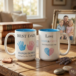 Best Dad Hands Down Kids Handprint Coffee Mug
