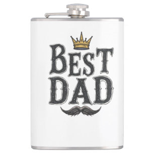 "Best Dad" Hip Flask with Crown & Moustache