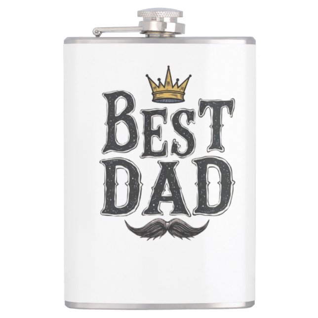  "Best Dad" Hip Flask with Crown & Moustache (Front)