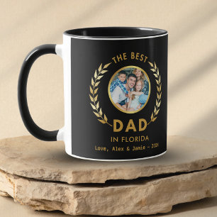Best Dad in Florida Custom Photo Black And Gold Mug