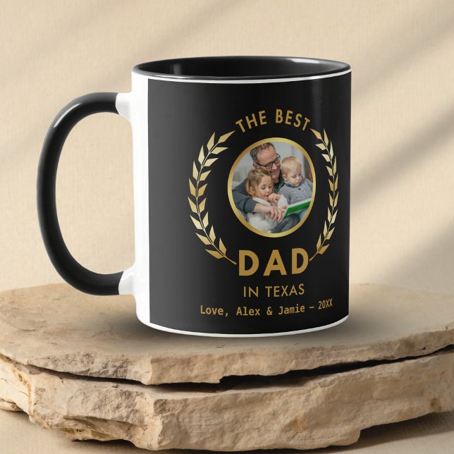 Best Dad in Texas Custom Photo Black And Gold Mug (Creator Uploaded)