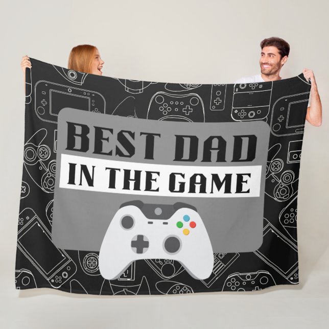 Best Dad in the Game Sketch Black Large Fleece Blanket (In Situ)