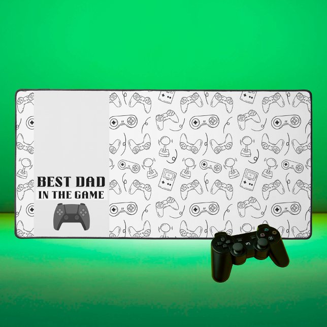 Best Dad in the Game Sketched White Desk Mat (Gaming Dad Desk Mat Mouse Pad)