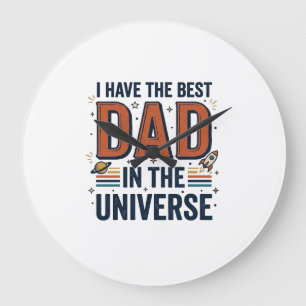 Best Dad in the Universe Space Vector Design_1 Large Clock