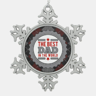 Best Dad in the World Argyle Patterned Snowflake Pewter Christmas Ornament