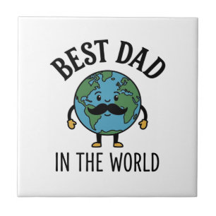 Best Dad in the World Earth Moustache Shirt Design Ceramic Tile