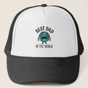 Best Dad in the World Earth Moustache Shirt Design Trucker Hat