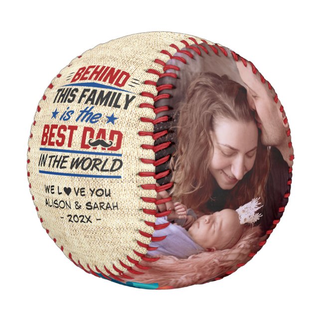 Best Dad in the World Family Photos Rustic Look Baseball (Angled)