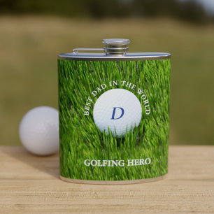 Best Dad in the World Golfing Hero Green Golfer Hip Flask