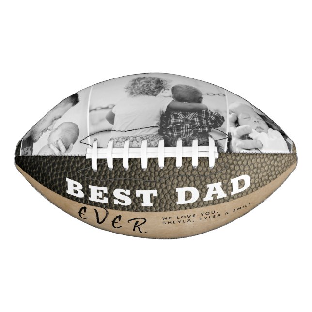 Best Dad Leather Print 3 Photo Collage Football (Front)