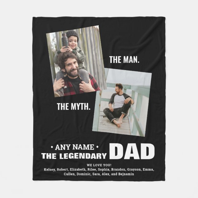 Best DAD Man Myth Legend Personalised Photo Fleece Blanket (Front)