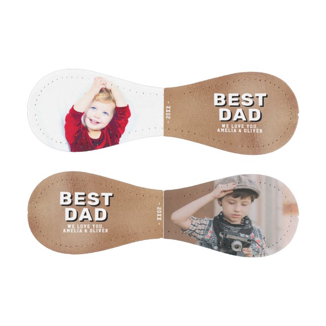 Best Dad Metallic Father`s Day 2 Photo Collage Baseball (Panels)