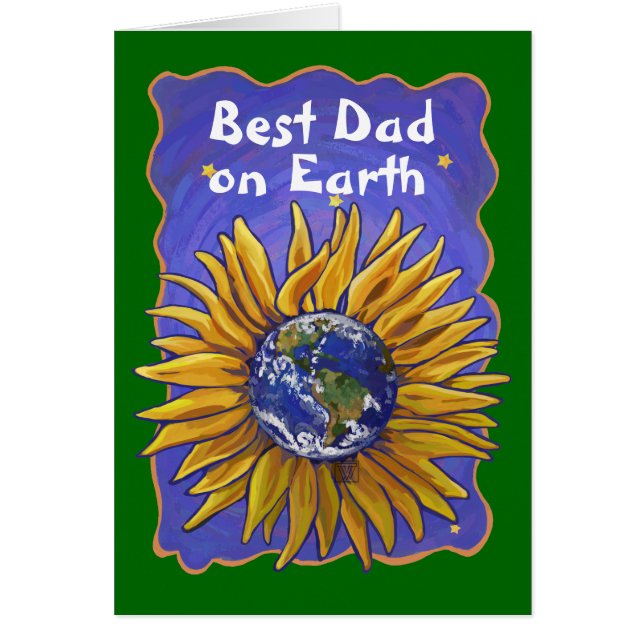 Best Dad on Earth, Sunflower Earth Greeting Card (Front)