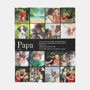 Best Dad Papa Ever Definition Photo Collage Black Fleece Blanket