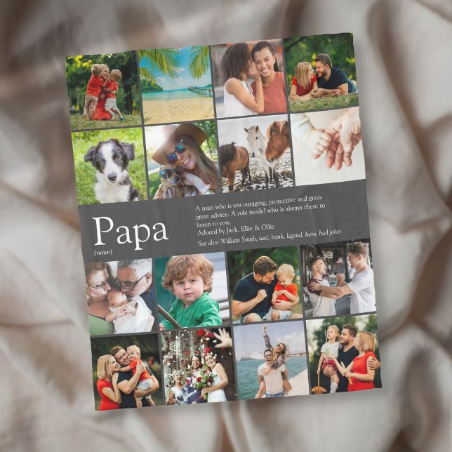Best Dad Papa Ever Definition Photo Collage Grey Fleece Blanket (Best Dad Papa Ever Definition Photo Collage Gray Fleece Blanket)