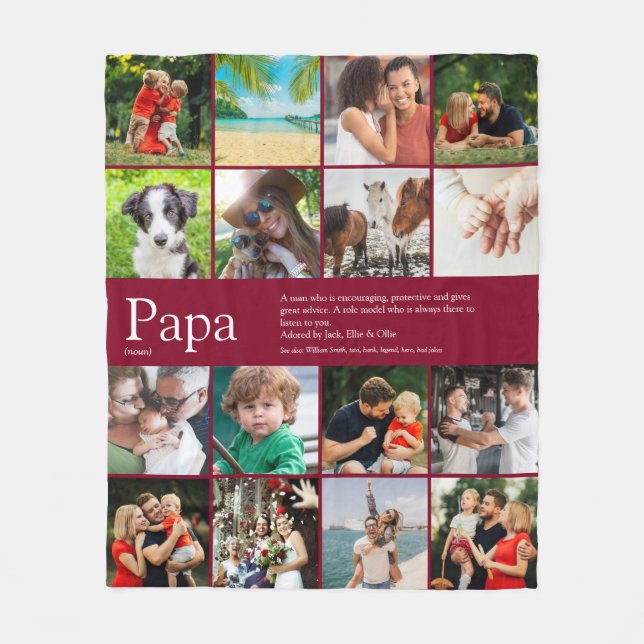Best Dad Papa Ever Definition Photo Fun Burgundy Fleece Blanket (Front)