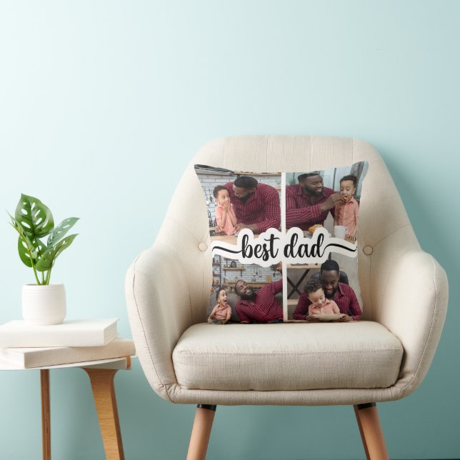 Best Dad Personalised 4 Photo Collage Cushion (Chair)