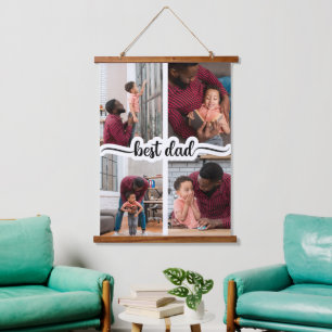 Best Dad Personalised 4 Photo Collage Hanging Tapestry