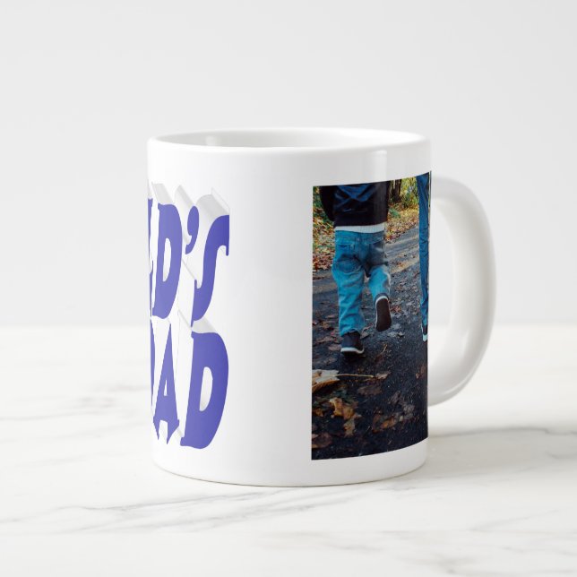 Best Dad photo blue 3d text Large Coffee Mug (Front Right)