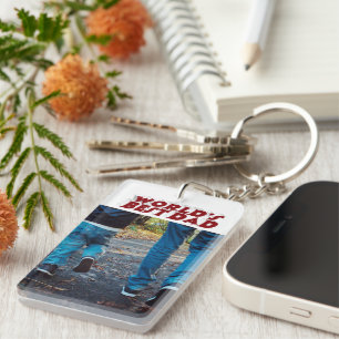 Best Dad photo burgundy 3d text  Key Ring