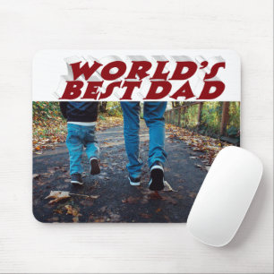 Best Dad photo burgundy 3d text Mouse Pad