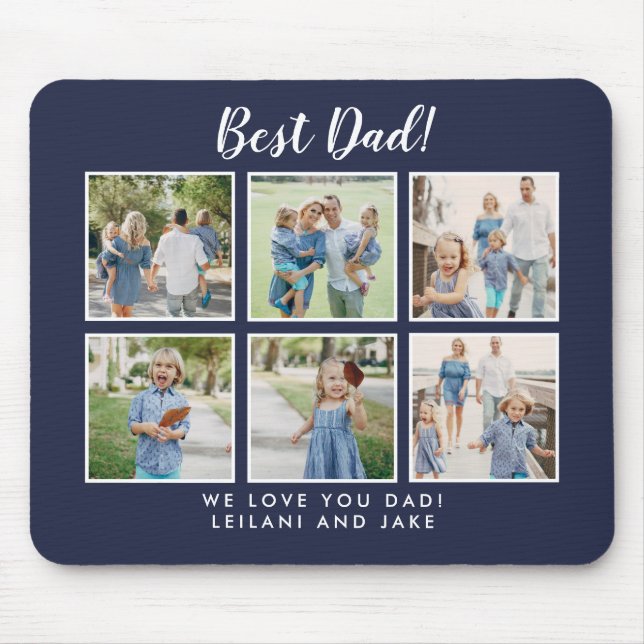 Best Dad! Photo Collage Modern Navy Blue Mouse Pad (Front)