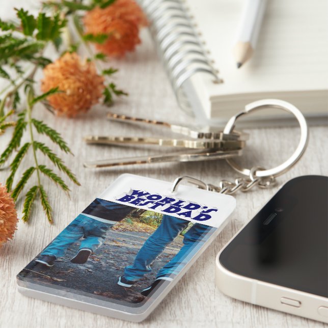 Best Dad photo dark blue 3d text   Key Ring (Front Right)