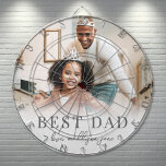 Best Dad Photo Father Dartboard<br><div class="desc">This personalised dart board makes a fun and meaningful gift, with the design featured right on the front. "Best Dad" is printed at the centre in a classic grey serif font, with space below for a short custom message or names in a handwritten script font. A soft white gradient background...</div>