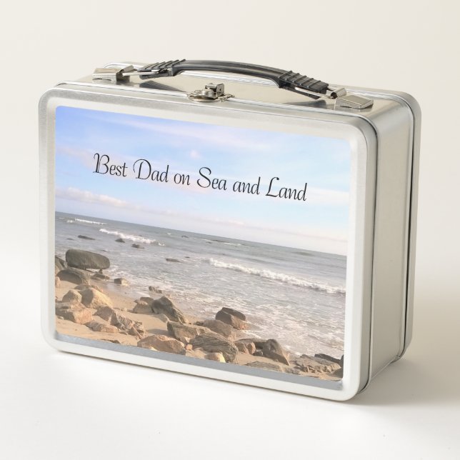 Best Dad Photo of Wavy Atlantic Ocean Blue Sky Metal Lunch Box (Front)