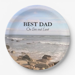 Best Dad Photo of Wavy Atlantic Ocean Blue Sky Paper Plate