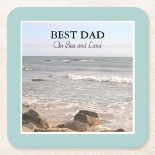 Best Dad Photo of Wavy Atlantic Ocean Blue Sky Square Paper Coaster