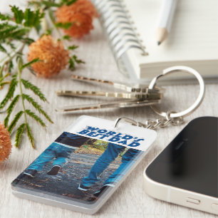 Best Dad photo sea blue 3d text Key Ring