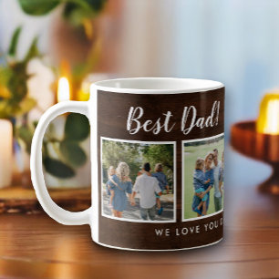 Best Dad! Photos Collage Message Dark Wood Coffee Mug