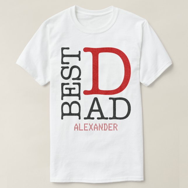 Best Dad Red Black Glitter Name Personalised T-Shirt (Design Front)