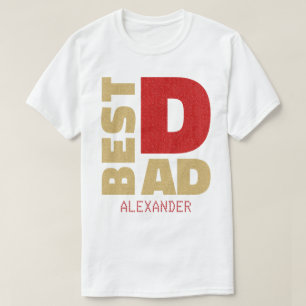 Best Dad Red Gold Glitter Name Customised T-Shirt