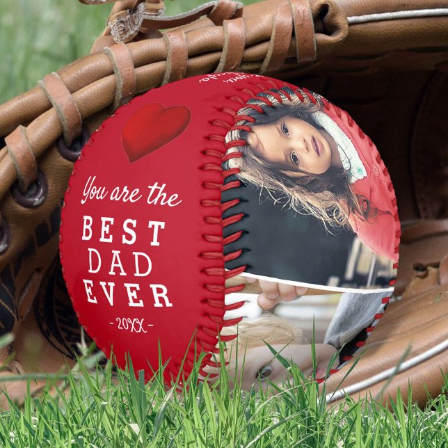 Best Dad Red Heart 4 Photo Collage Baseball (Creator Uploaded)