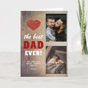 Best Dad Red Heart Father's Day 2 Photo Holiday Card