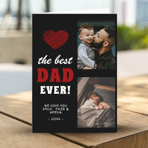 Best Dad Red Heart Father's Day 2 Photo Holiday Card