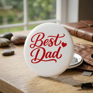 Best Dad Script Red Heart Decorative Button Pin