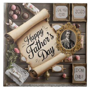 Best Dad Scroll Design with Lace and Roses Ceramic Tile