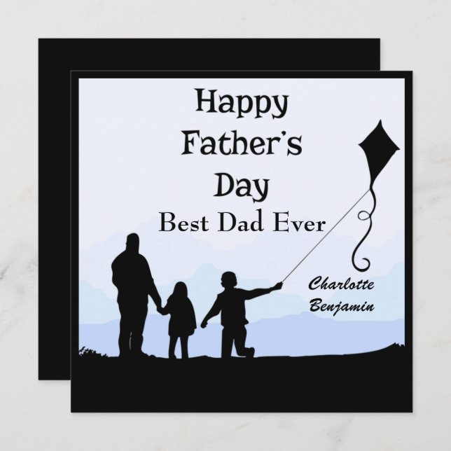 Best Dad Silhouette Names Kite Father's Day Card (Front/Back)