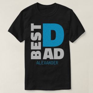 Best Dad Silver Blue Glitter Name Customized T-Shirt
