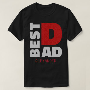 Best Dad Silver Red Glitter Name Customised T-Shirt