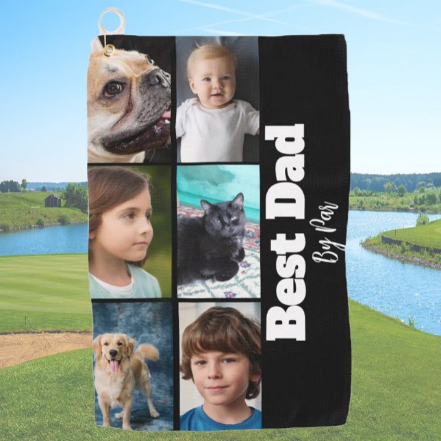 Best Dad Six Photo Template Black and White Golf Towel (Creator Uploaded)