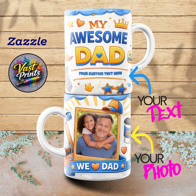 Best Dad Star Custom Text & Photo Collage Mug (best_dad_star_custom_text_photo_collage_mug)