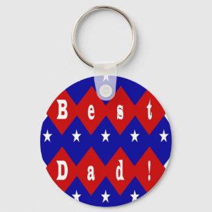 Best Dad Stars & Diamonds Typography Red & Blue Key Ring