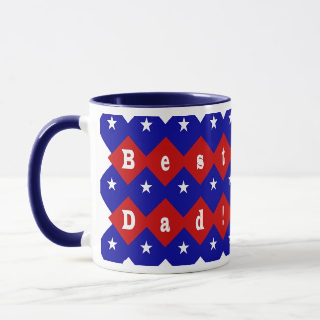 Best Dad Stars & Diamonds Typography Red & Blue Mug (Left)